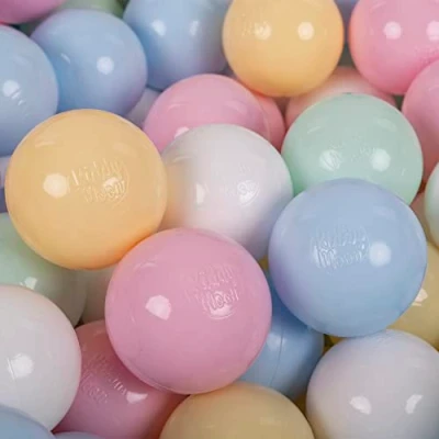 Immagine di KiddyMoon 100 Palline/7Cm Palline Morbide Colorate Per Piscina Bambini Fatto In EU, Blu Pastello/Giallo Pastello/Bianco/Menta/Rosa Chiaro