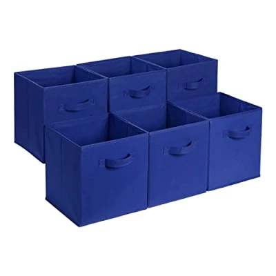 Immagine di Amazon Basics Confezione da 6 cubi portaoggetti pieghevoli in tessuto, contenitori con maniglie, Blu navy, 33 x cm