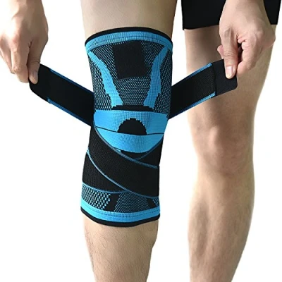 Immagine di Tutore per ginocchio, fascia ginocchio con chiusura antiscivolo regolabile a pressione, protezione durante la lo sport, un sollievo dal dolore della rotula. Singolo, Blu, L