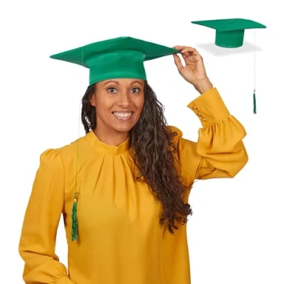 Immagine di Relaxdays Cappello Laurea, Tocco in Taglia Unica per Laureandi, Maturità, Diploma, Promozione, Gadget Carnevale, Verde, Poliestere, 11 x 28 cm