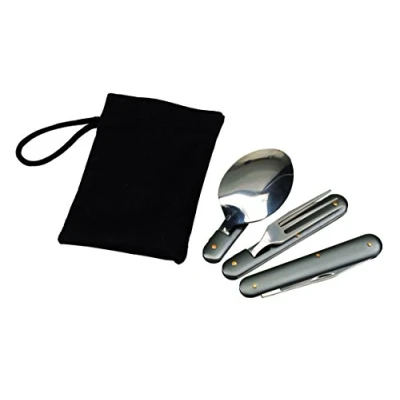 Immagine di Unbekannt Posate da campeggio, outdoor, pieghevoli, in acciaio inossidabile, con sacchetto, forchetta, cucchiaio, coltello, apribottiglie e apriscatole