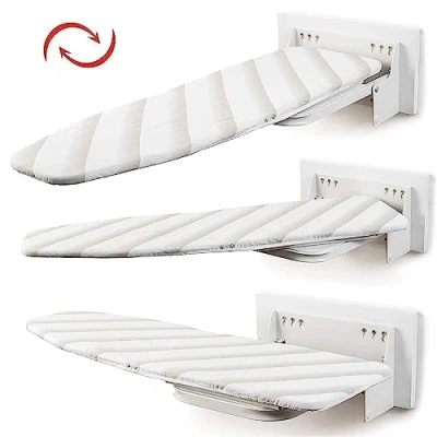 Immagine di ybaymy Piccolo asse da stiro pieghevole a parete, con copertura resistente al calore, girevole 180, fissaggio colore: bianco