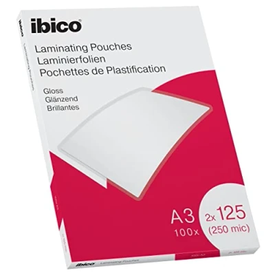 Immagine di Ibico Pouch per la Plastificazione a caldo, Formato A3, 250 Micron (2x125), Elevata protezione dei documenti e Durabilità, Confezione da 100, Finitura Lucida, Trasparente, 627321