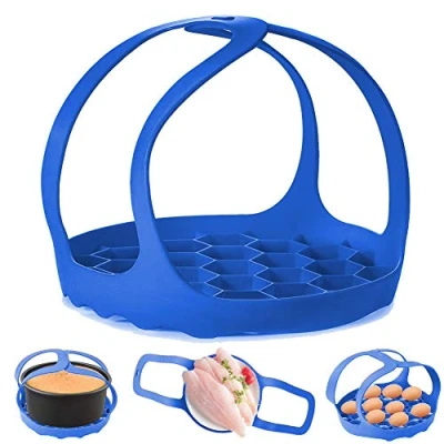 Immagine di Imbracatura per pentola a pressione, silicone pentole istantanee da 6 qt / 8 qt, Ninja Foodi e fornello antiscottatura multifunzione, cottura vapore in silicone, senza BPA, colore: blu