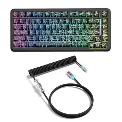 Immagine di ATTACK SHARK X82PRO HE Tastiera Magnetica Wireless 75% con Attivazione Rapida, da Gaming Cablata 8000, Switch Hall Effect a Corsa Regolabile, QWERTY, C01 Cavo Spiralato RGB Nero