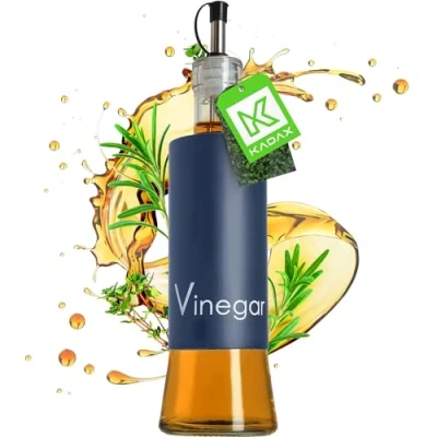 Immagine di KADAX dispenser per condimenti liquidi, bottiglia di vetro con elementi in acciaio, olio, aceto, vinaigrette, contenitore dell&#039;olio, (vinaigrette, blu scuro)