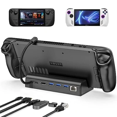 Immagine di Antank Docking Station per Steam Deck, 6 in 1 Steamdeck Hub Stand Dock con HDMI 2.0 4K @ 60Hz, 3 USB A 3.0, Gigabit Ethernet, Porta C di ricarica, 100W PD Compatibile Valve Stream Deck