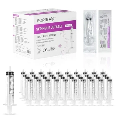 Immagine di BORNOVA Set di 100 Distributori Liquidi in Plastica senza ago da 3 ml, 5 10 ml per Laboratori, Misurazione Liquidi, Giardinaggio, Alimentazione Animale e Uso Industriale (5ml /100 pezzi)