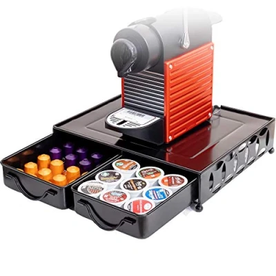 Immagine di Porta Capsule Caffè, Cialde in Metallo, Cassetto del Caffè con 2 Cassetti e Macchinetta Compatibile Nescpresso, Dolce Gusto, Tassimo