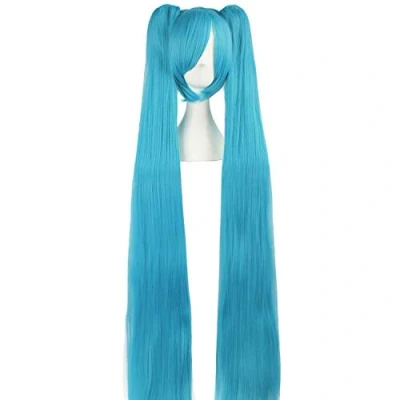 Immagine di MapofBeauty Cosplay Side Part Frange Ombre Lungo Lisci Capelli Due Code di cavallo Sintetico Fibre Lolita Anime Parrucche (Ciano Blu)