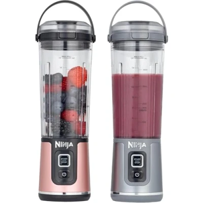 Immagine di Ninja Blast Frullatore Portatile x2 530 ml, Coperchio Antiperdite e Beccuccio, Senza Filo, Ricaricabile, Frullati Proteici, Frulla Ghiaccio Frutta congelata, Oro Rosa, Argento Metallico, BC151UKEUGV
