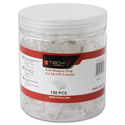 Immagine di Techly Professional 028900 Confezione 100 Plug RJ45 UTP per Cavo Rigido Cat.5E Trasparente