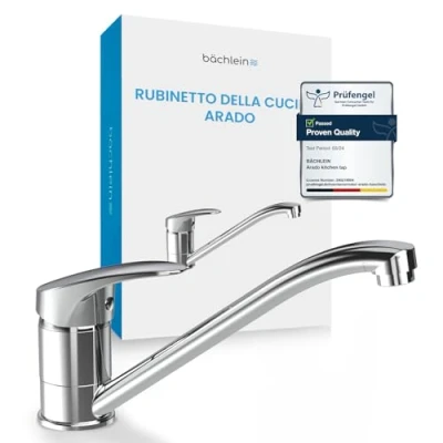 Immagine di Bächlein Rubinetto da Cucina Girevole a 360 Gradi (Cromo) Miscelatore Monocomando per Lavello Cromato con Bocca 360, la dal Design Extra Solido.