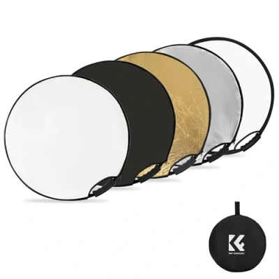 Immagine di K&amp;F Concept 5 in 1 Riflettore luminoso 22&quot; (60 cm) Diffusore Fotografico Pieghevole Portatile per Studio e Illuminazione esterna Oro Argento Bianco Nero Traslucido