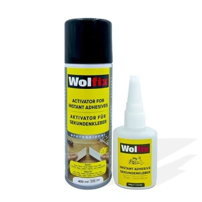 Immagine di Wolfix Super Attack Colla 100g Attivatore Cianoacrilica 400ml Extra Forte per Tessuti, Scarpe, Legno, Ceramica, Metallo e Tutto Bicomponente İmpermeabile Trasparente