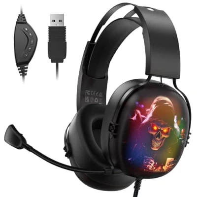 Immagine di Cuffie Gaming Surround 7.1, da Gioco per Pc, Laptop, USB con Cavo Microfono, Luce RGB Console PS4/PS5