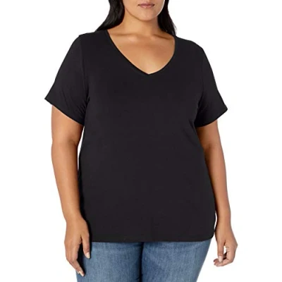 Immagine di Amazon Essentials T Shirt a Maniche Corte con Scollo V (Taglie Forti Disponibili) Donna, Nero, 4XL Plus