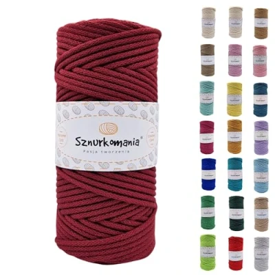 Immagine di cordoncino di cotone 3 mm 100 m, 46 colori, in intrecciato mm, corda macramè, filato alta qualità, macramè (Rotwien)