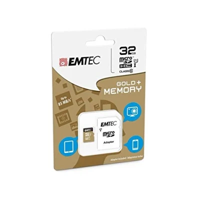 Immagine di EMTEC EliteGold Scheda di memoria microSDHC ad alta velocità da 32 GB, con adattatore SD, UHS I, U1, classe 10, fino a 85 MB/s, Nero