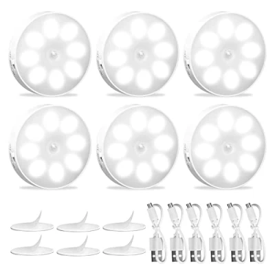 Immagine di KEWUZY Luce Armadio con Sensore di Movimento, 6 Pezzi Notturna LED Interna Ricaricabile USB, Movimento per Luci, 8 3 Modalità (Auto/On/Off) Armadietto, Scale, Corridoi, Camera