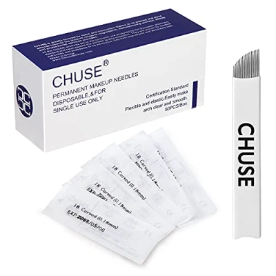 Immagine di CHUSE 18 aghi curvi 50pcs 0.18mm Nano Mircoblading ago permanente trucco manuale sopracciglio tatuaggio