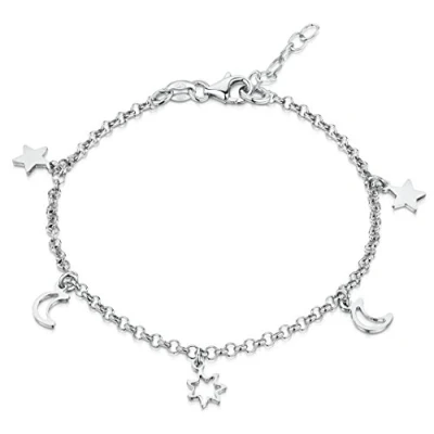 Immagine di Amberta Cavigliera con Ciondoli da Donna in Argento 925: Bracciale Caviglia Luna e Stelle 22 + 4 cm