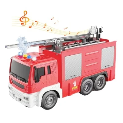 Immagine di LioMaxi scala 1:16 Camion Pompieri Giocattolo per Bambini, Autopompa Antincendio a Inerzia Luci &amp; Suoni,con pompa spruzzatrice d&#039;acqua, estensibile, Rosso (scala pioli)