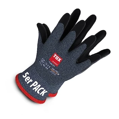 Immagine di TOX Guanti di montaggio Flex Fit, in nylon a maglia fine con rivestimento schiuma micro nitrile, grigio/nero, resistenti all&#039;abrasione e versatili, 5 paia, taglia 10, 006900110