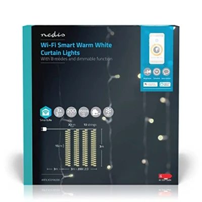 Immagine di Nedis Tenda a LED Interno/esterno ERP: G (A G) 180 (monocolore) Bianco caldo, freddo