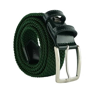 Immagine di Navigare Cintura Elastica Intrecciata Made in Italy, Uomo e Donna, Con Inserti Vera Pelle, 115cm (taglia 52 54), Verdone