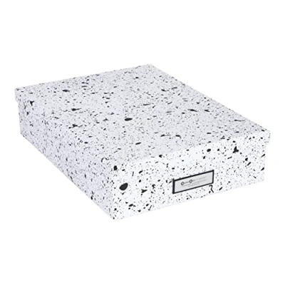 Immagine di Bigso Box of Sweden Organizer scrivania per fogli A4, cancelleria e altro Scatole portadocumenti con coperchio maniglia ufficio in cartone carta nero maculato