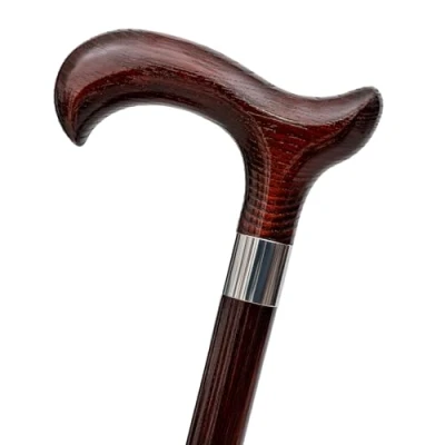 Immagine di Dr. Watson bastone da passeggio in legno realizzato a mano, classico con manico Derby e collare acciaio inox (mogano)