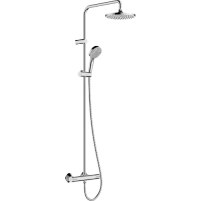 Immagine di hansgrohe Vernis Blend Colonna Doccia a Risparmio Idrico (Ecosmart) con Termostatico, Sistema Pioggia (⌀ 205 Mm) Rubinetto, Doccetta (2 Getti), Tubo, Asta e Soffione Tondo, Cromo