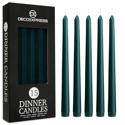 Immagine di Candele Lunghe Bianche e Colorate Pacco da 6/10/15/50 8 Ore Lunga Durata per Candelabro Eleganti Cena Festività (Verde 15)