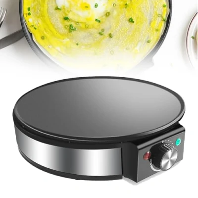Immagine di Macchina Per Pancake Multifunzionale, E Frutta Antiaderente, Diametro 30 CM+Regolazione Continua Della Temperatura+Teglia Integrata Uso Alimentare, Ristoranti ,Metallic