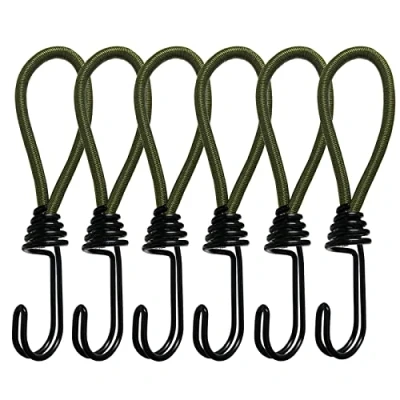 Immagine di SyiXute 6 Pezzi Corda Elastica con Doppio Gancio,15 cm Elastico Gancio,Ganci Elastici per Teloni,Anello di Tensione Gomma Gancio a Spirale Metallico Tende da Campeggio (Verde)