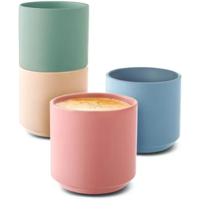 Immagine di Tazzine Caffè Espresso in Ceramica Pastello 4 Tazze Impilabile &amp; Resistenti al Calore Design Minimalista Pareti Ppesse Lavabili Lavastoviglie 80 ml (Espresso)