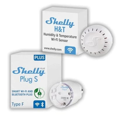 Immagine di Shelly Plus Plug S + H&amp;T Presa intelligente compatibile con Alexa e Google Home, programmabile controllo vocale, Bluetooth; dispositivo Wi Fi per l&#039;automazione dei dispositivi