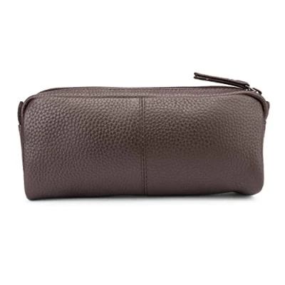 Immagine di LEABAGS Astuccio in Pelle Grande Portapenne Portatabacco Uomo Università Scuola Lavoro a Sacchetto Astucci Vera Porta Matite Cacao