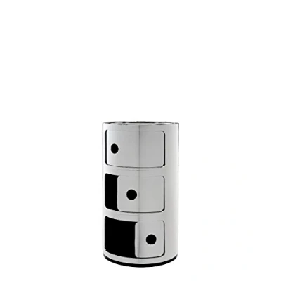 Immagine di Kartell Componibili Contenitore 3 Elementi, ABS, Base Tonda, Cromato, 32 x 58.5 cm