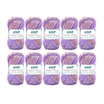 Immagine di Gründl Filato per Maglia/Uncinetto Cotton Quick Print (Filato dai Vivaci Colori 100% Cotone, Certificato Oeko Tex, 50 g / 125 m, Ferri: 3 4, 10 x g), Viola Verde Arancione Multicolore