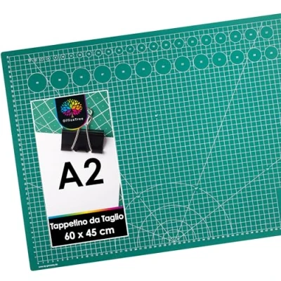 Immagine di OfficeTree Tappetino Da Taglio A2 Cutting Mat Reticolo e marcature su entrambi i lati per tagli professionali PVC a 3 strati riciclabile Verde