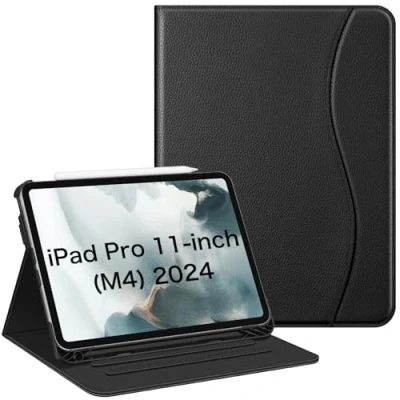 Immagine di FINTIE Custodia per iPad Pro 11 Pollici (M4) 2024 [Numero Modello: A2836/A2837/A3006] con Pencil Holder, Multi angli Slim Fit Folio Cover Case Pocket e Auto Sveglia/Sonno, Nero