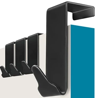 Immagine di Menz Appendiabiti da porta 4 x Ganci appendi abiti per porte neri + cuscinetti antiscivolo in feltro appendiabiti, attaccapanni