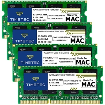 Immagine di Timetec 32GB Kit (4x8GB) Compatibile per Apple Fine 2015 iMac (27&#039;&#039; con Display Retina 5K) DDR3L 1867MHz/1866MHz PC3L 14900 2Rx8 CL13 1.35V 204 Pin SODIMM Memory Module Mac RAM Upgrade 17.1