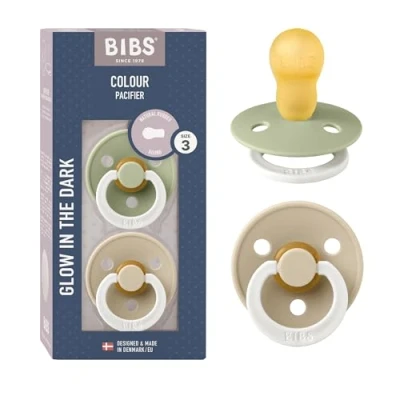 Immagine di 2 Succhietti BIBS Colour Round Notturni Sage Glow/Vanilla Glow