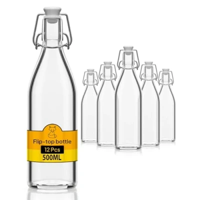 Immagine di Flaschen Fuchs Set di 12 Bottiglie in Vetro da 500ml con Chiusura Ermetica Bottiglia per Olio, Vino, Liquori, Acqua, Birra, Succhi Frutta, Conserve e Latte Bottigliette piccole