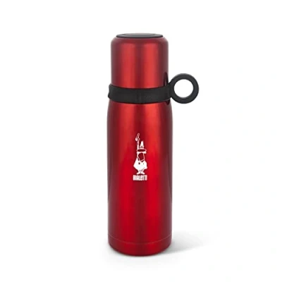Immagine di Bialetti To Go Bottiglia Termica con Coperchio Tazza, Doppia Parete, Mantiene Il Caldo per 12 h e Freddo 24 h, Capacità 460 ml, Acciaio, Rosso