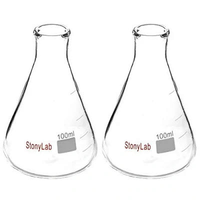 Immagine di StonyLab 2 pezzi Boccette di Erlenmeyer a Bocca Stretta 100ml con Bordo Resistente Narrow Mouth Flasks (100ml Adatte per Tappo in Gomma 5#)