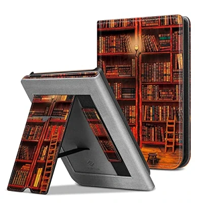Immagine di FINTIE Custodia per Pocketbook Touch HD 3 / Lux 4 5/ Basic 2 Color 2020 Protettiva Stand Cover in Similpelle con Card Slot e Hand Strap Auto Sveglia/Sonno, Library